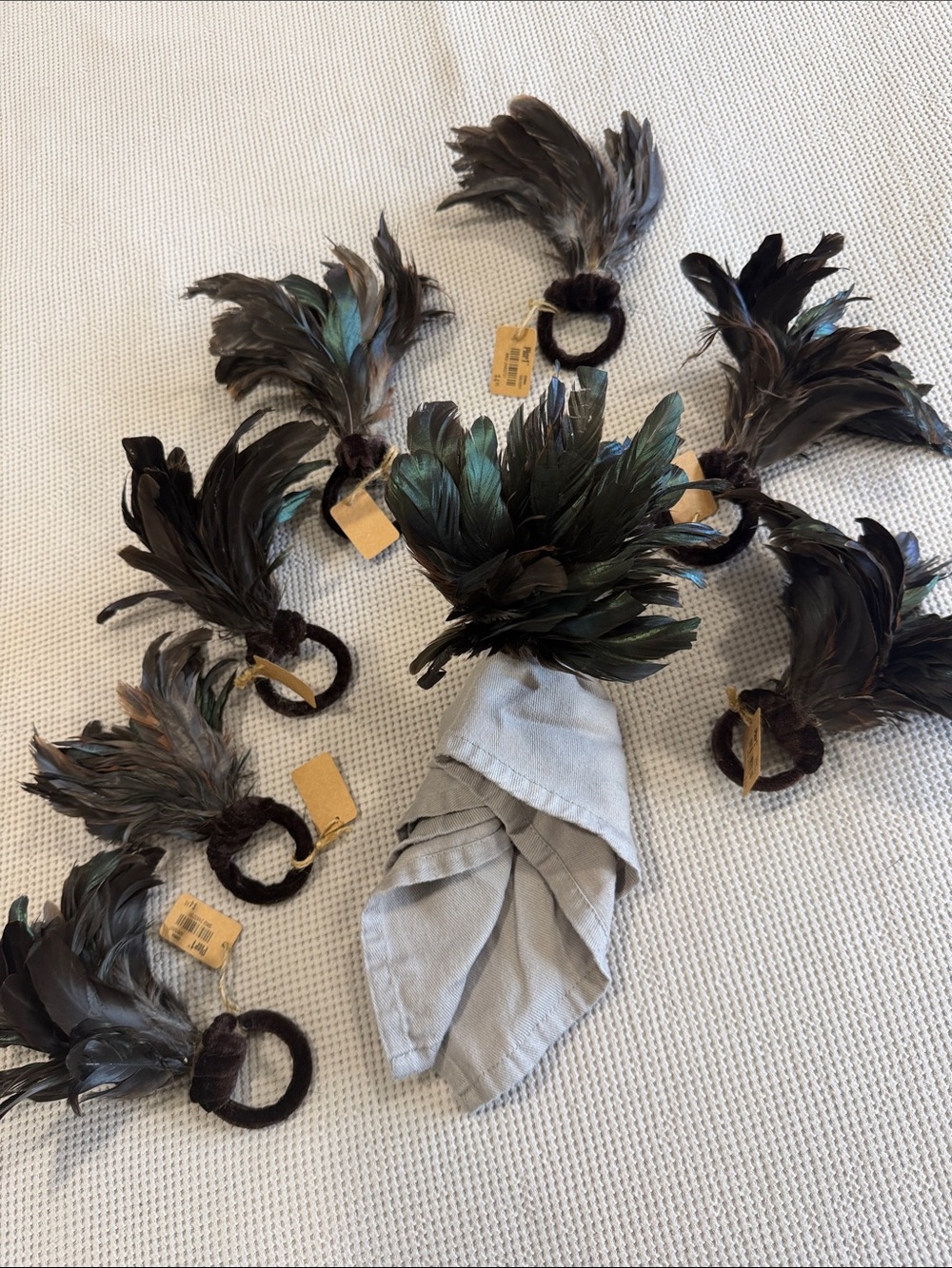 Pier 1 Dark Iridescent Feather Hair Ties - Green/Black Accents set of 8